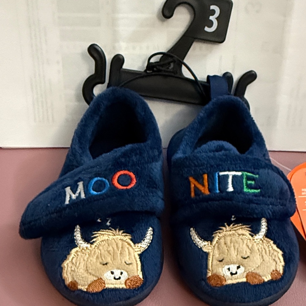 Wonder Nation Navy Baby Slippers, Size 3, NWT